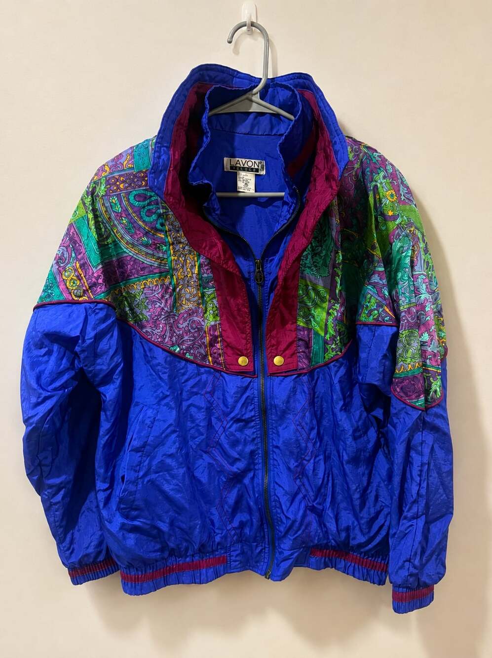 Vintage  90s Lavon Windbreaker Jacket Colorblock Paisley Nylon Retro Festival